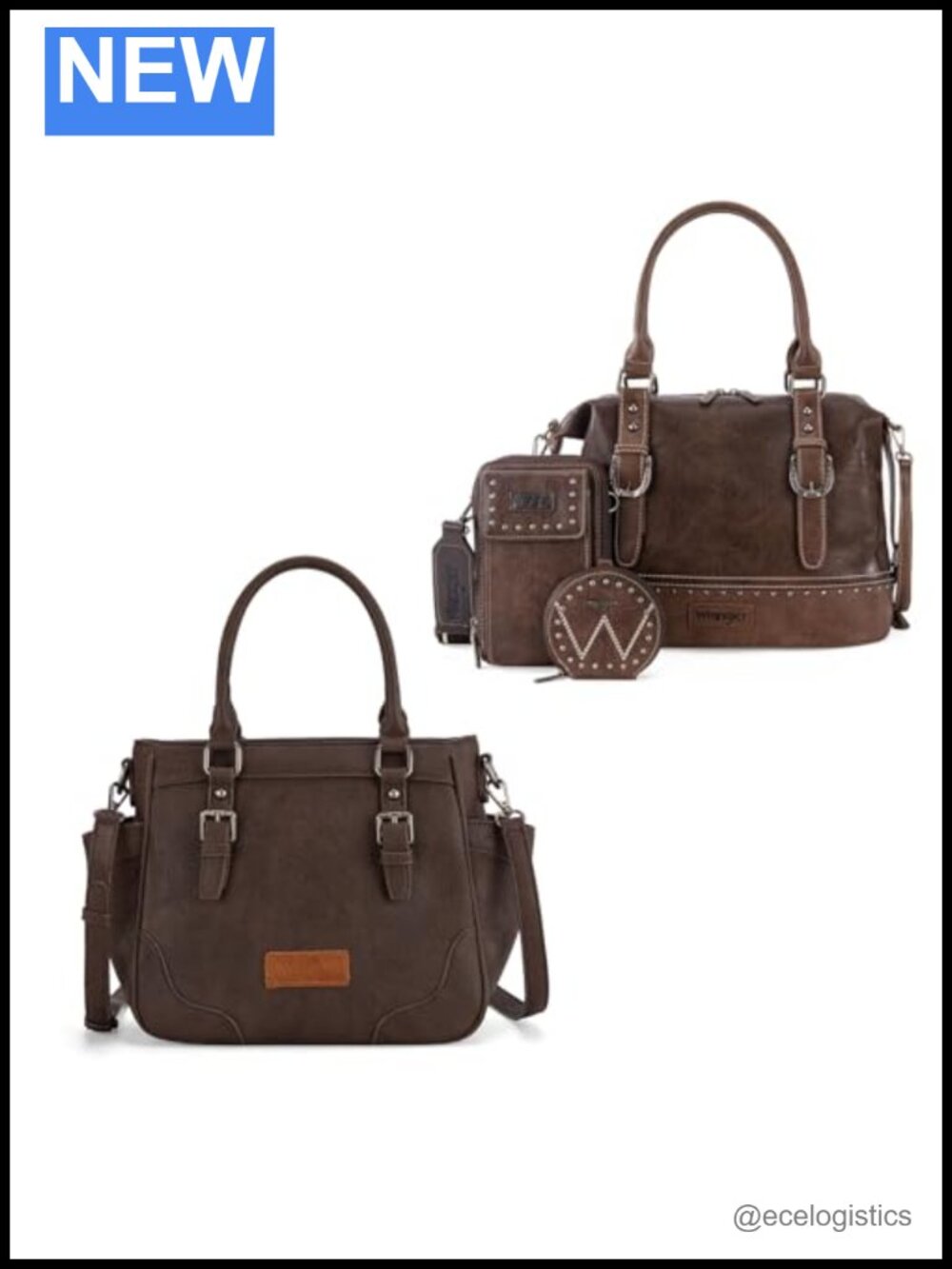 Wrangler Medium Satchel Tote Set Vegan Leather Work Bag Shoulder Purse with